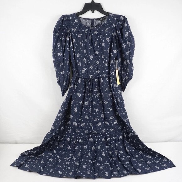 Summersalt Midi Cotton Poplin Tiered Dress in Midnight Cottage Floral Fall - Picture 4 of 12